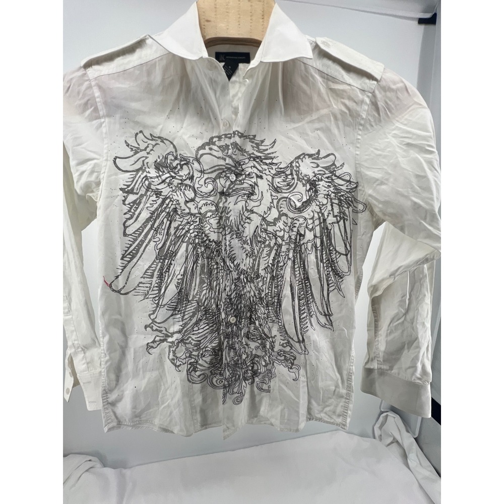 INC International Concepts White Eagle Graphic Long Sleeve Button Up Mens M